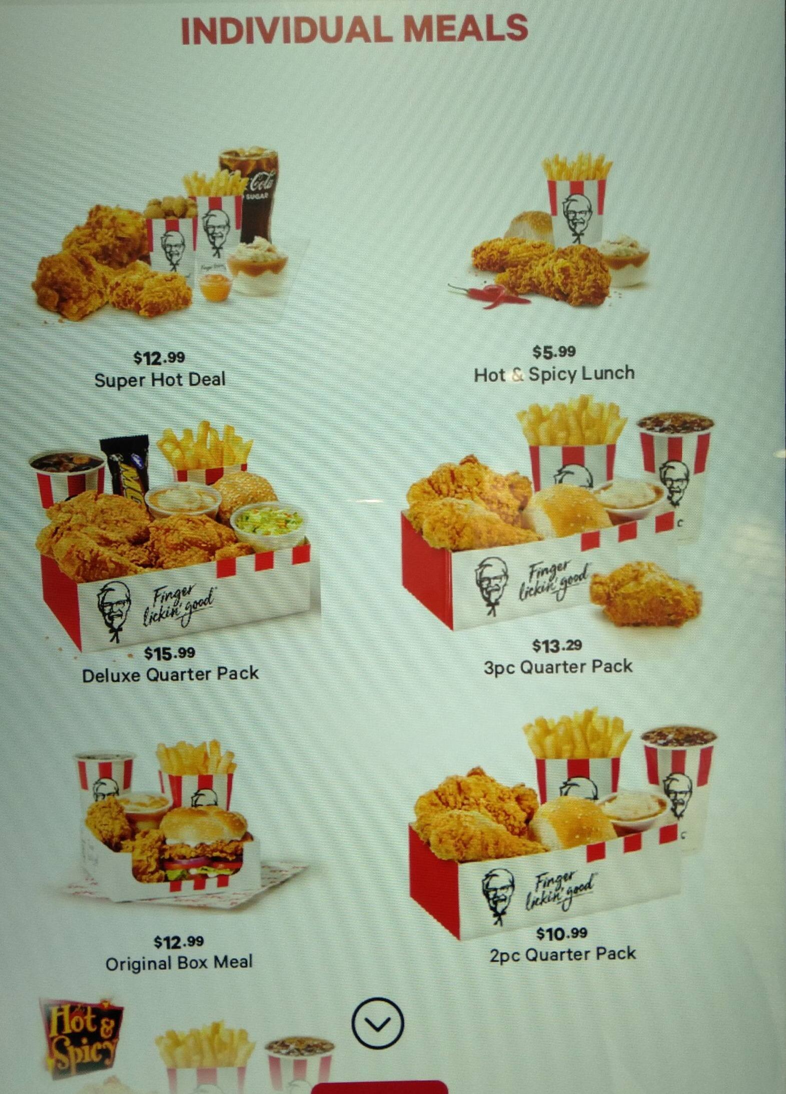 Menu At KFC Restaurant Auckland 10 Quay St