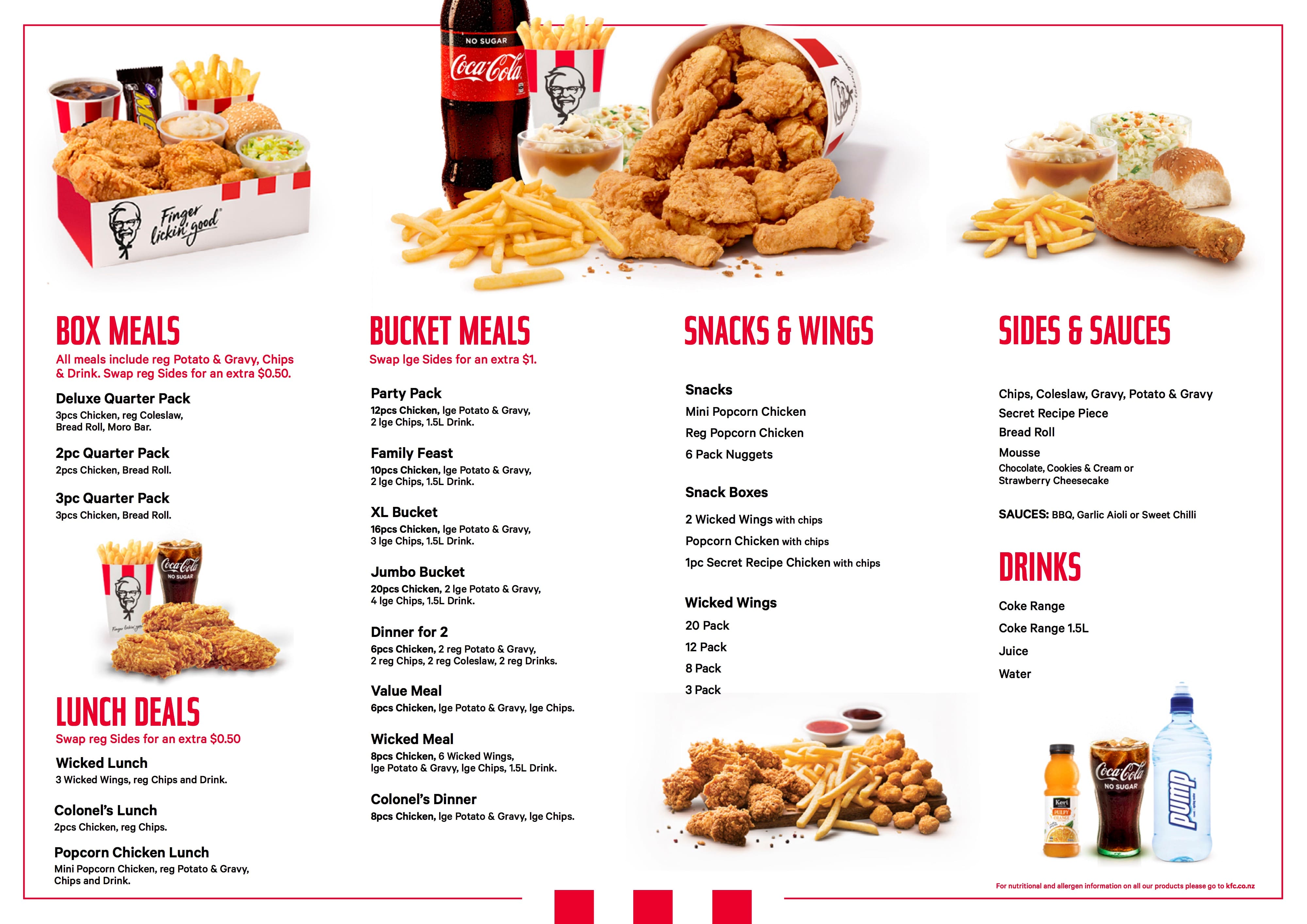  Menu  at KFC fast food Auckland 10 Quay St