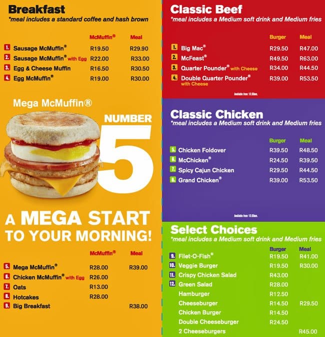 Menu au McDonald's restaurant, Akasia, Karenpark Crossing Shopping Centre