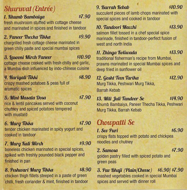 Bombay 2 Mumbai Menu, Menu Podniku Bombay 2 Mumbai, Pyrmont, Sydney ...