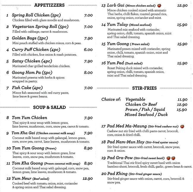 Pimento Thai Cuisine Menu, Menu for Pimento Thai Cuisine, Glen Iris