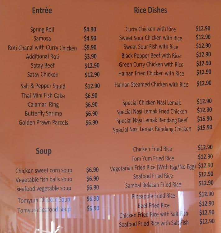 Menu at D'Ankasa Malaysian restaurant, Perth