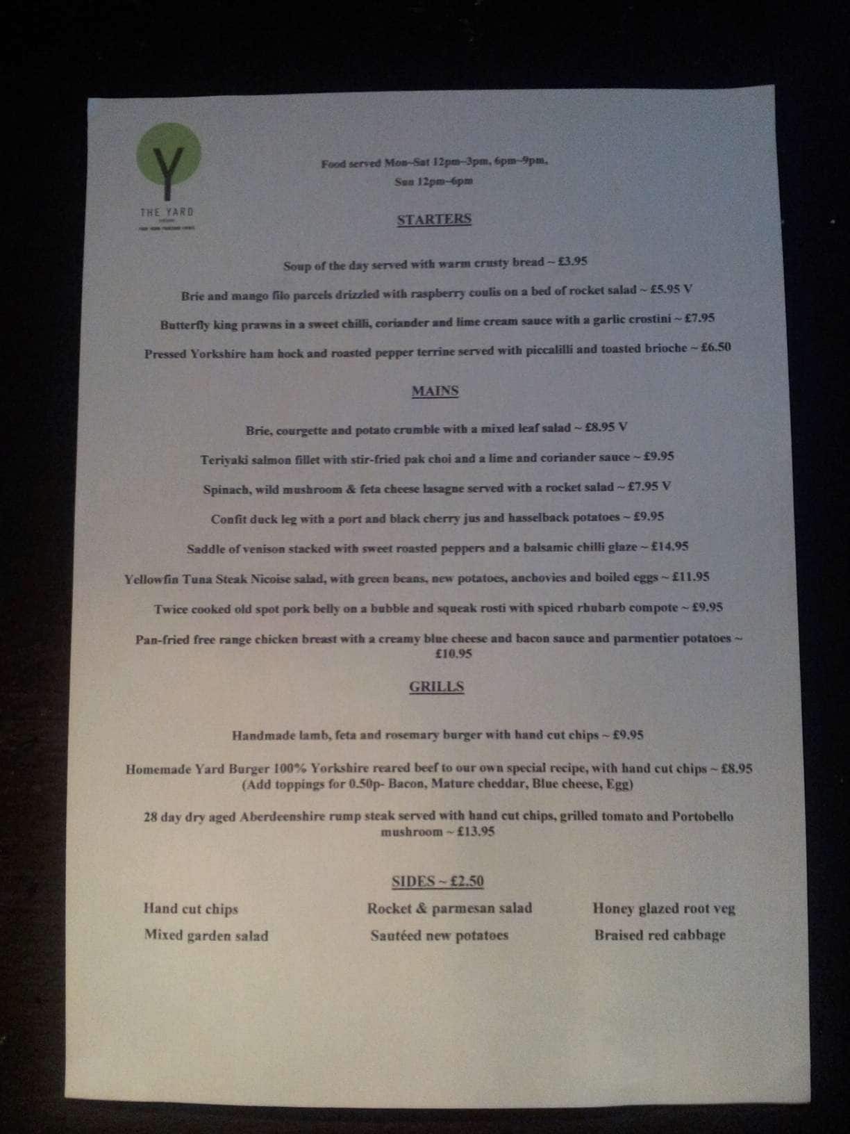 Yard Menu, Menu for Yard, Ilkley, West Yorkshire Zomato UK