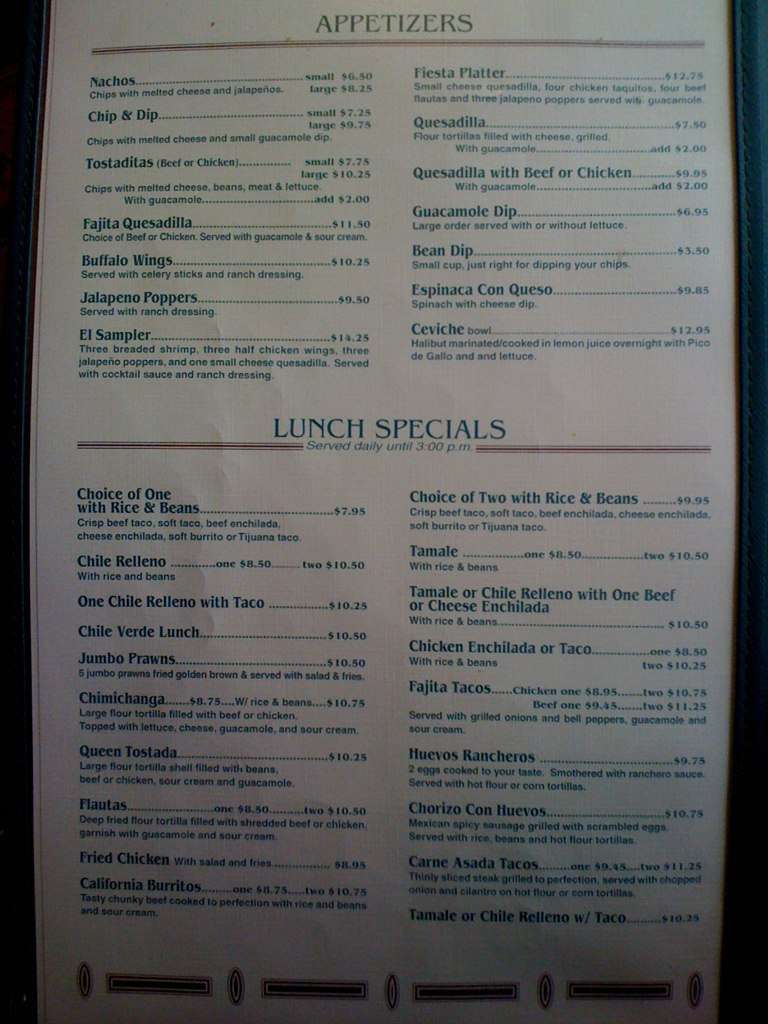 Menu at Hacienda Mexican Restaurant, Wasilla, E PalmerWasilla Hwy
