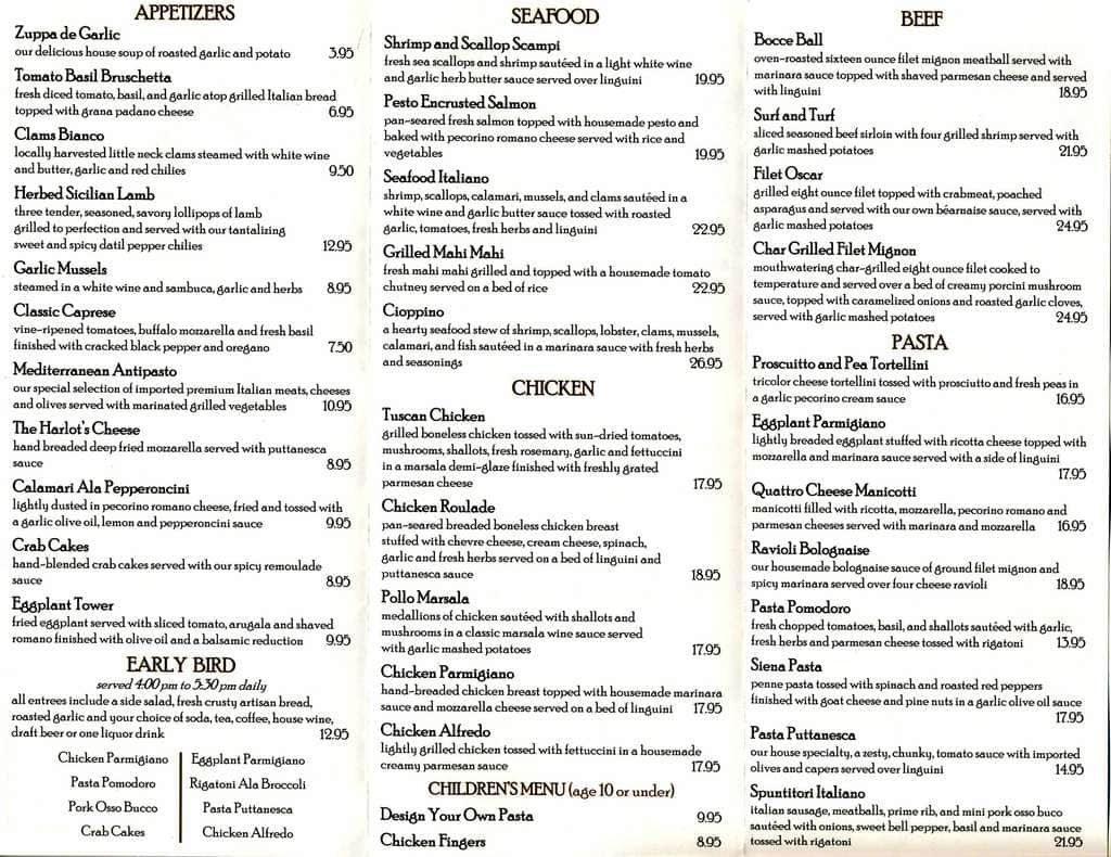 Menu at The Garlic restaurant, New Smyrna Beach, 556 E 3rd Ave