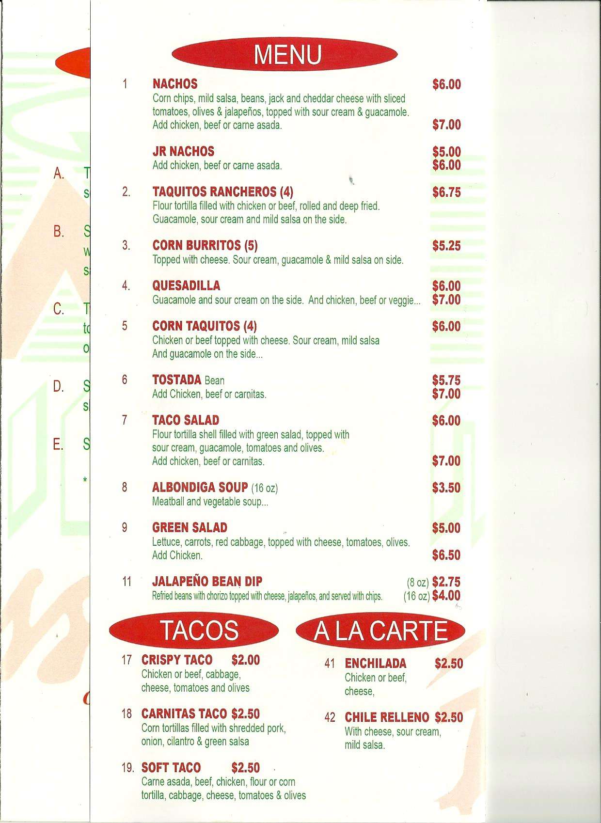 Menu at Mexican Express restaurant, Ventura, Telephone Rd H