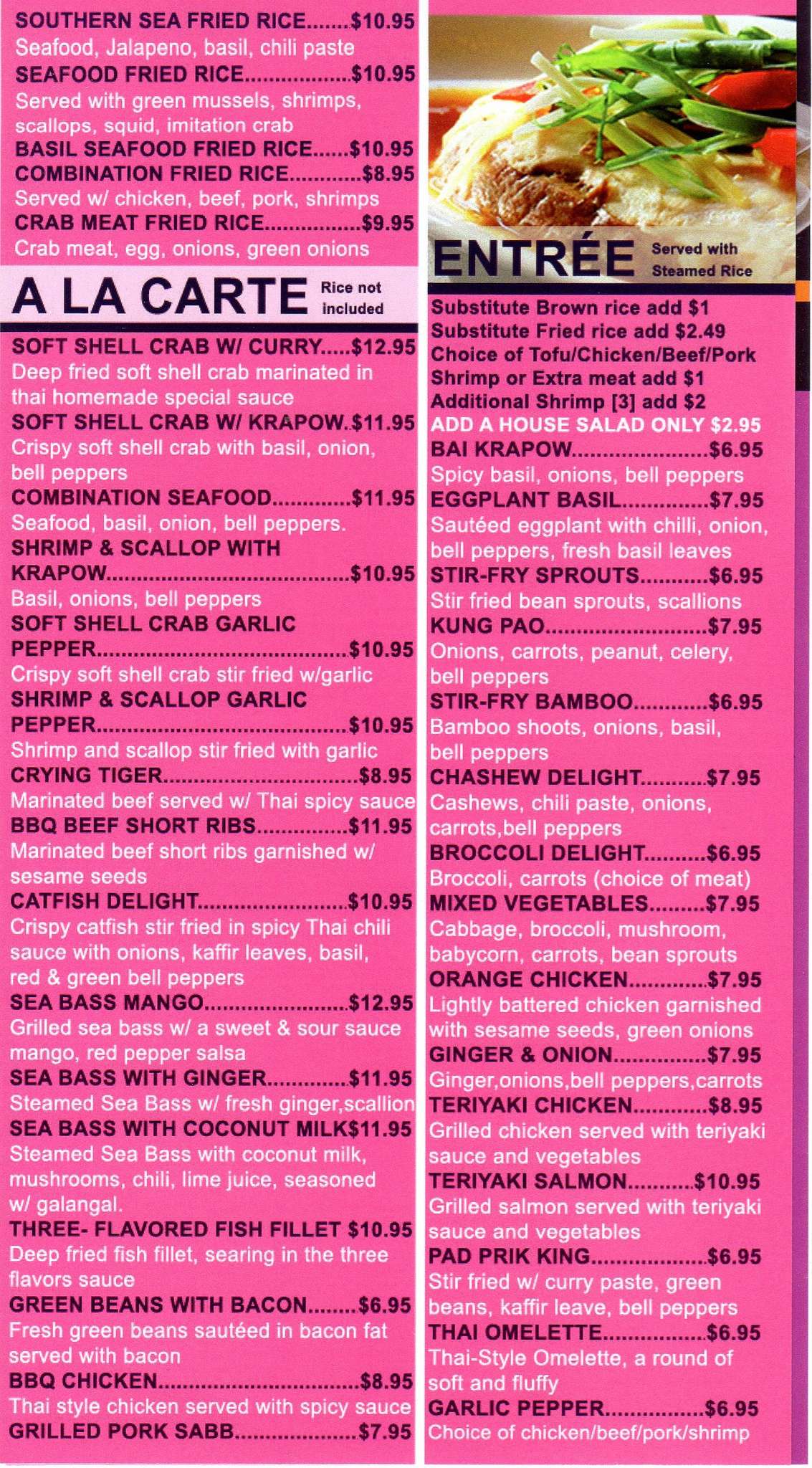 Menu at Rice & Spice Thai Cuisine restaurant, Moreno Valley