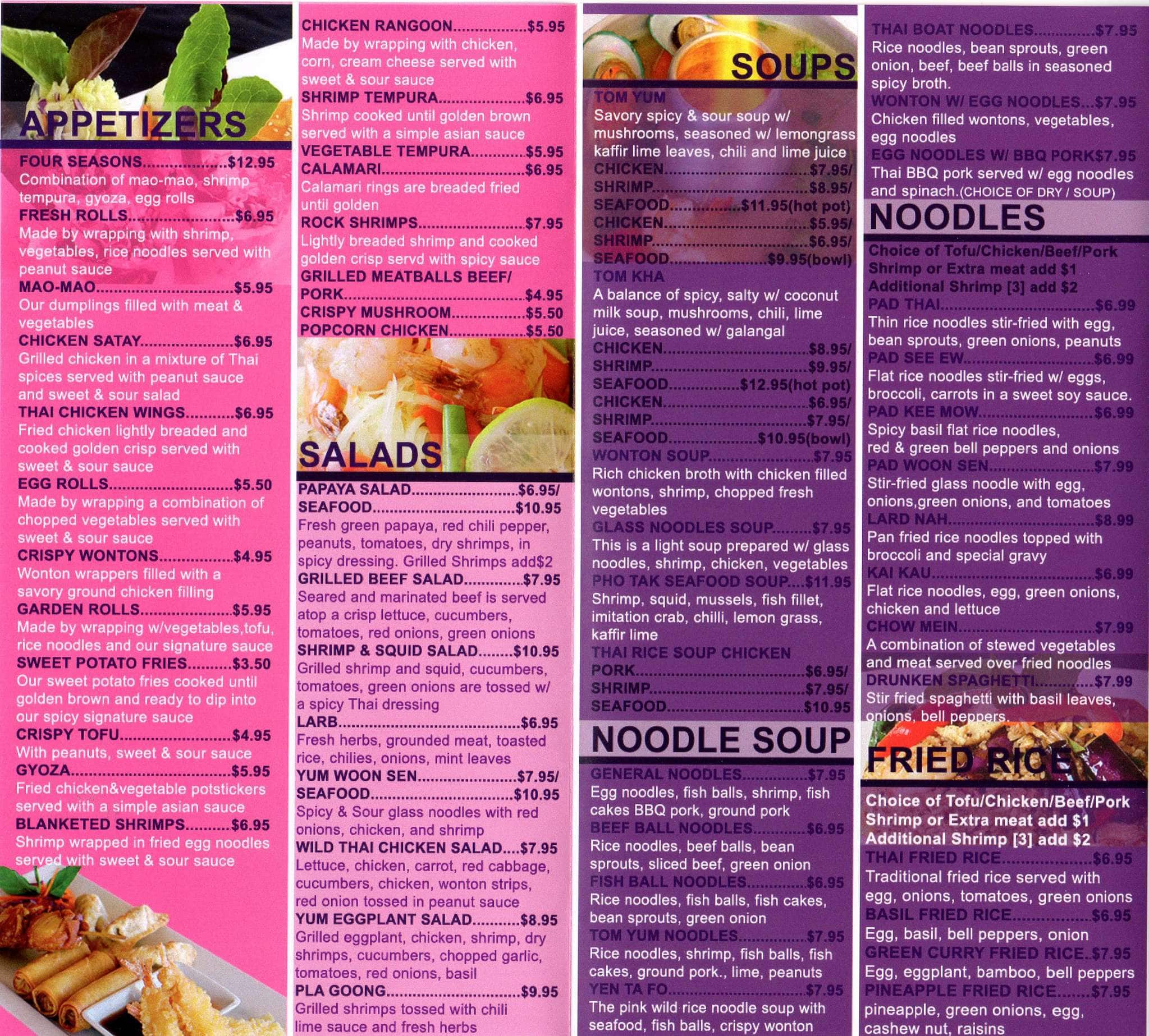 Menu at Rice & Spice Thai Cuisine restaurant, Moreno Valley