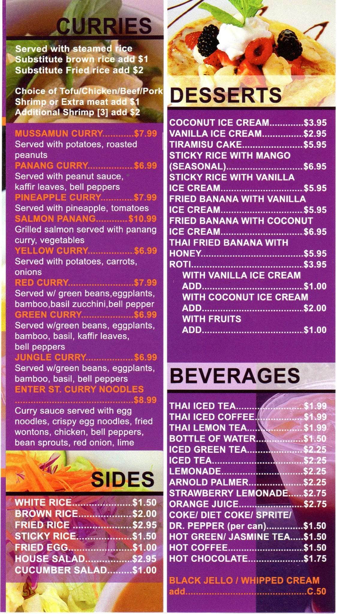 Menu at Rice & Spice Thai Cuisine restaurant, Moreno Valley
