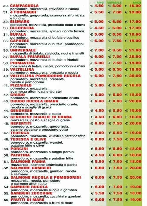 Menu di Che Pizza 