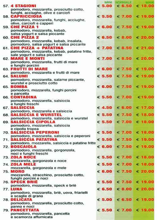 Menu di Che Pizza 