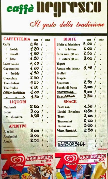 Menu di L Ottava Meraviglia 