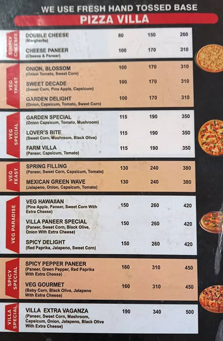 Menu of Pizza Villa, NIT, Faridabad