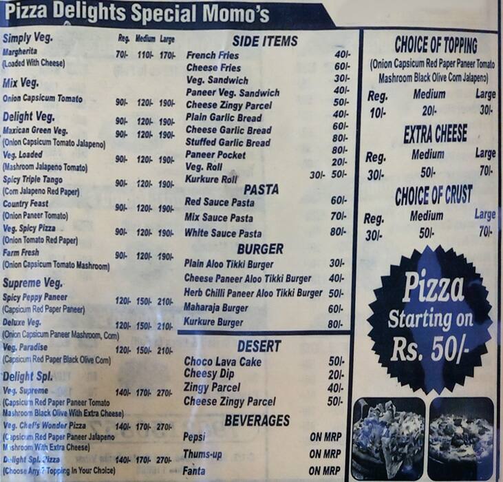 Menu Of Pizza Delights, Shahdara, New Delhi