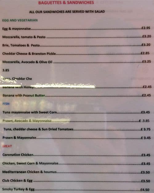 Menu at Johnstons cafe, London