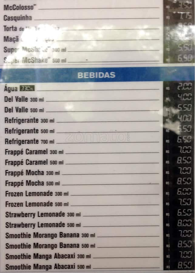 Mc Donald'S cardápio