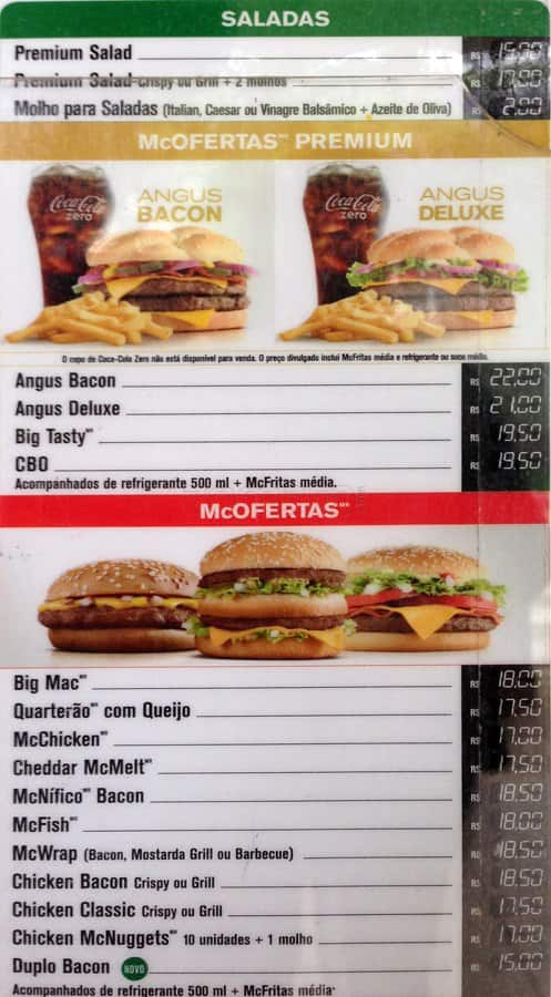 Mc Donald'S cardápio