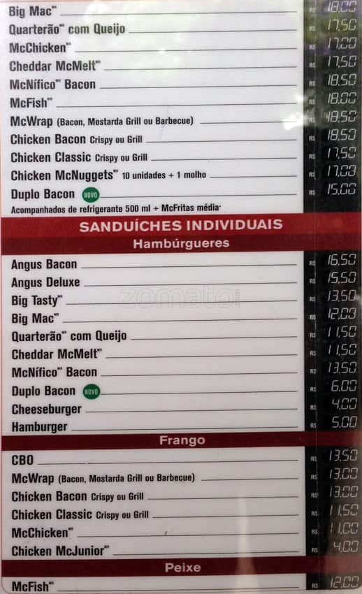 Mc Donald'S cardápio