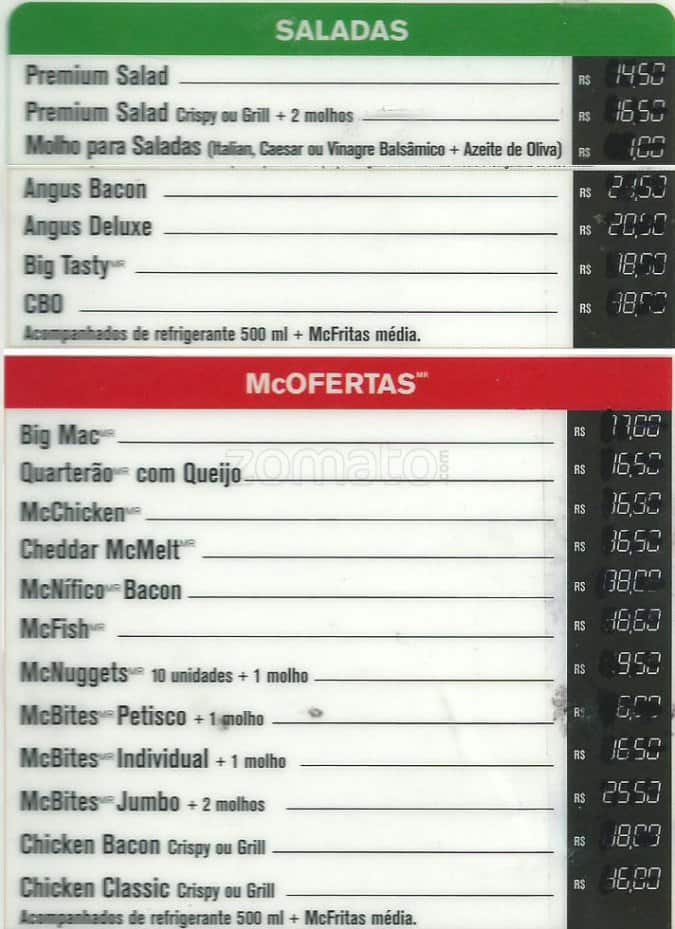 Mc Donald'S cardápio