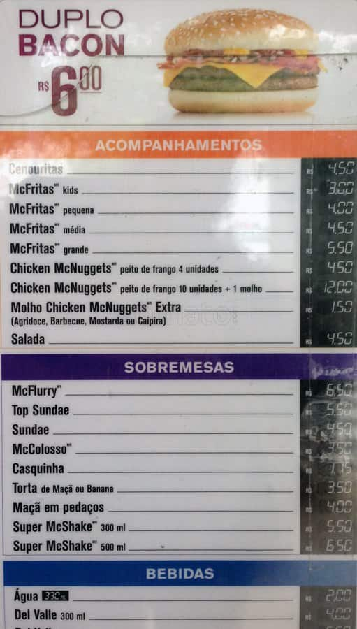 Mc Donald'S cardápio