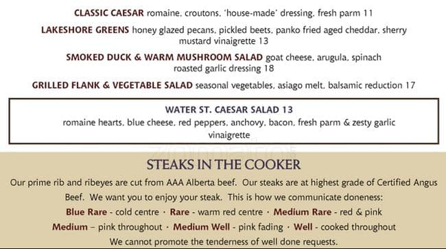 Menu de Water Street Cooker
