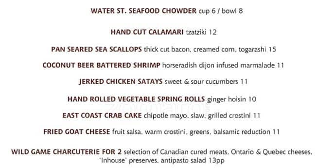 Menu de Water Street Cooker