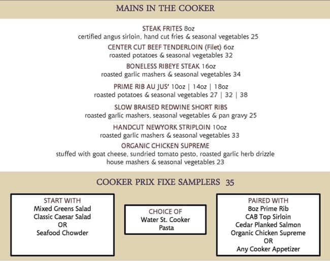 Menu de Water Street Cooker