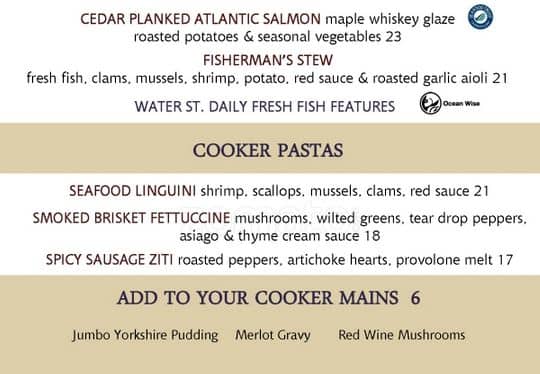 Menu de Water Street Cooker