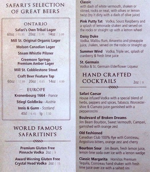 Safari Bar And Grill Menu, Menu for Safari Bar And Grill, Bedford Park