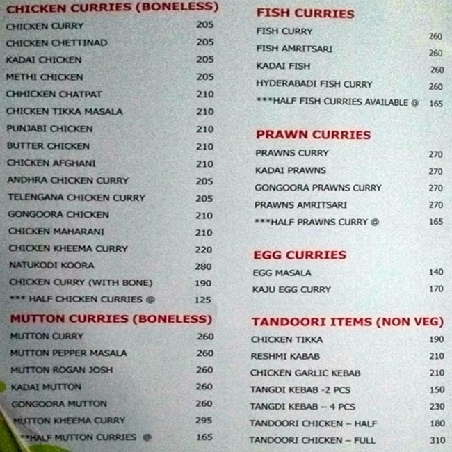 Mayur Restaurant menu