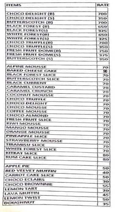 The Golden Oven menu