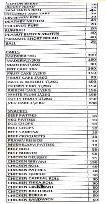 The Golden Oven menu