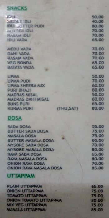 GopalKrishna South Indian Cafe menu