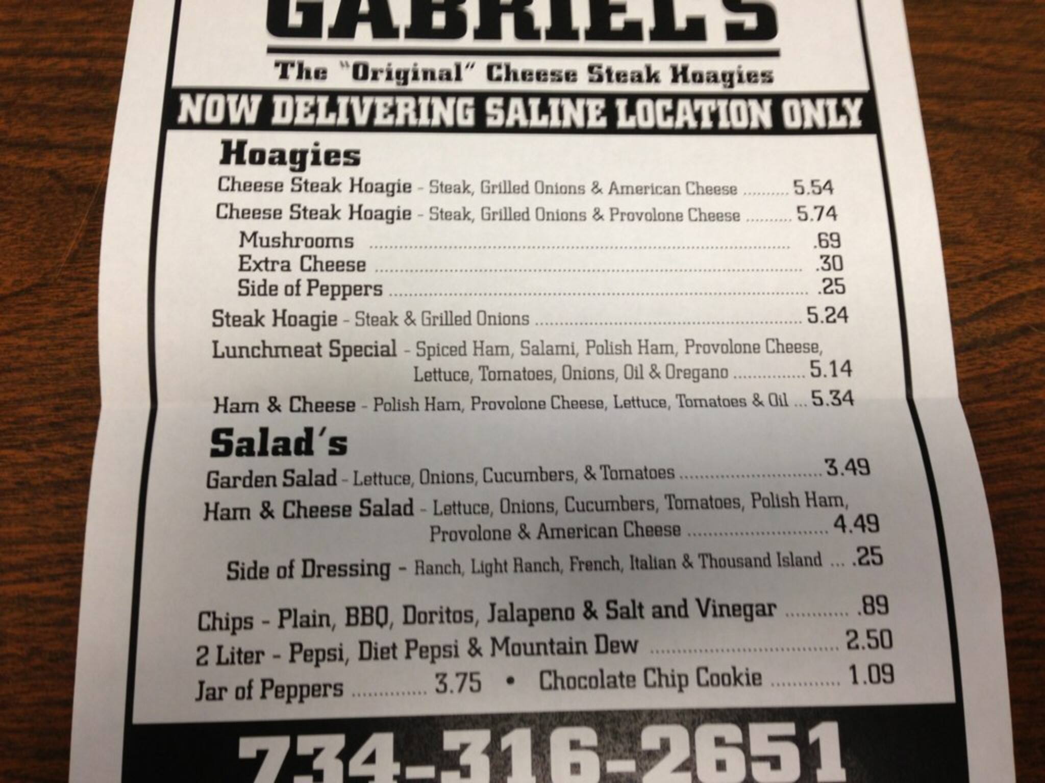 Gabriels Cheese Steak Hoagies Menu Urbanspoon/Zomato