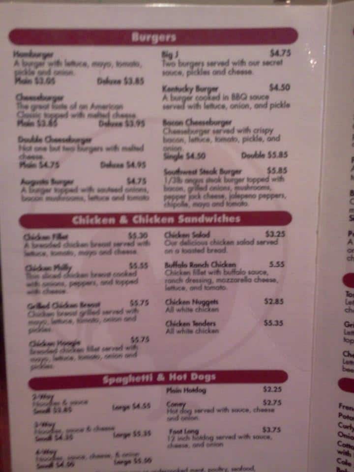 Menu at Augusta General Store restaurant, Augusta