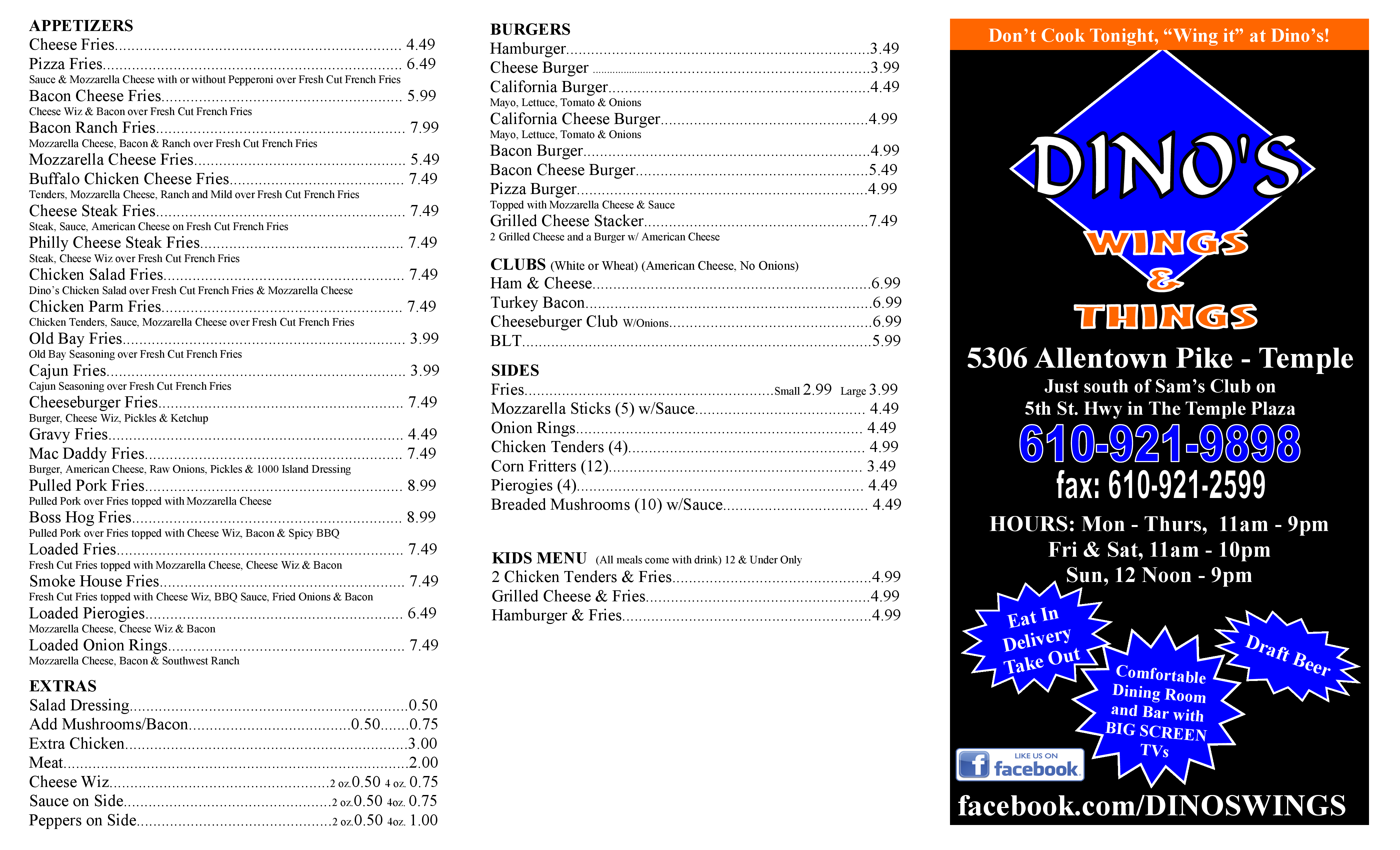 Dino's Wings & Things Menu Urbanspoon/Zomato