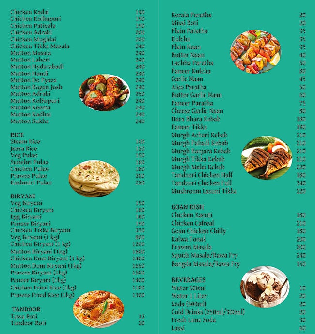 Menu at Agrawal's Food Corner, Dona Paula
