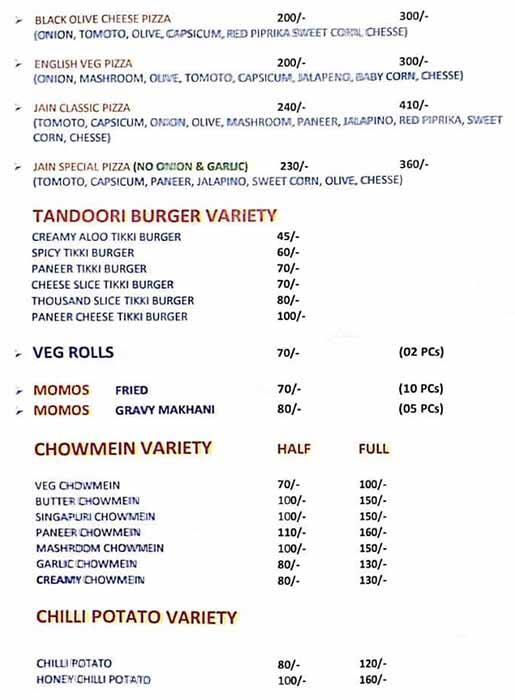 Menu at Jain'S Pizza & Food Point, New Delhi