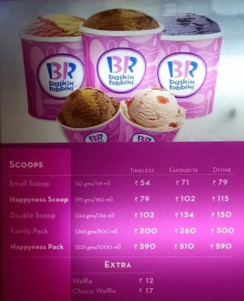 Menu at BaskinRobbins, Coimbatore, Brook Fields