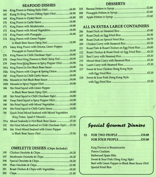 Menu at Wing Lee Chinese Takeaway restaurant, London, 25 Plumstead Rd