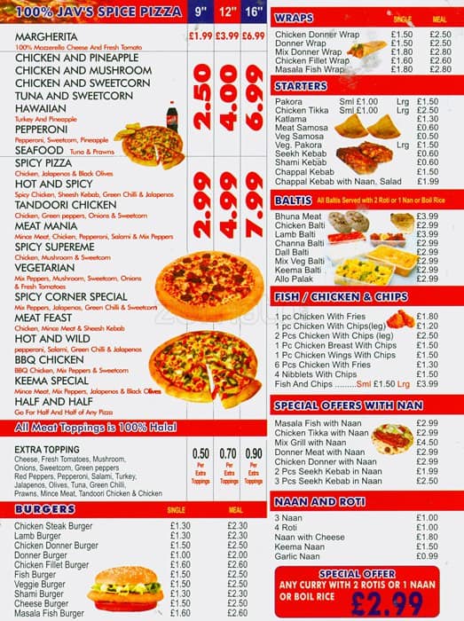 Jav's Spice Kebab House Menu - Zomato UK