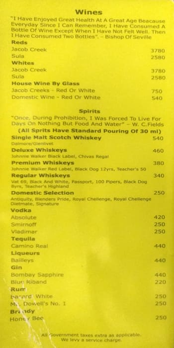Lemon Tree Hotel, Indore menu