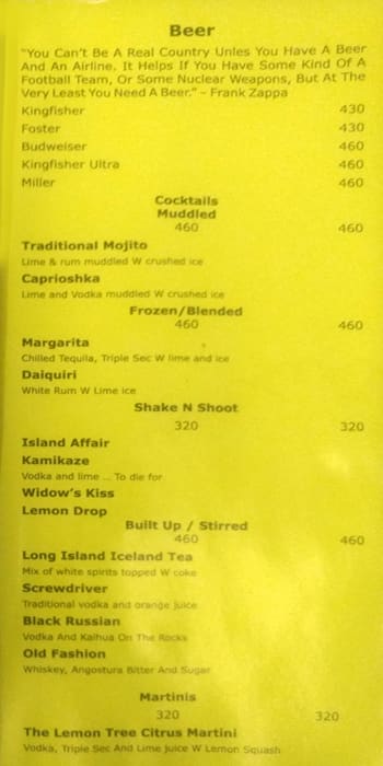 Lemon Tree Hotel, Indore menu