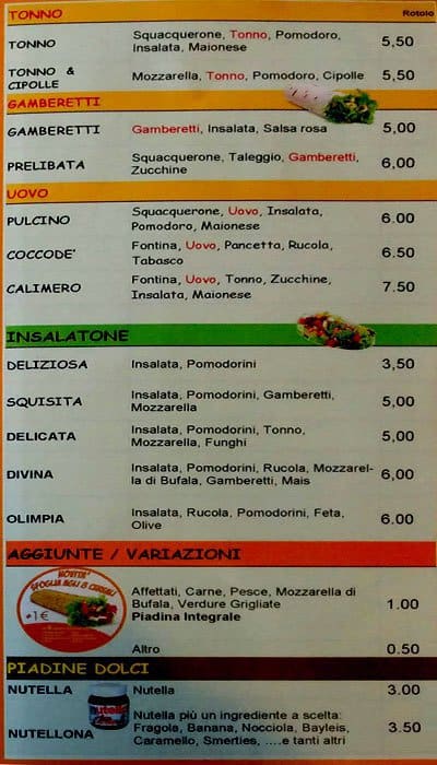 Menu di La Caveja 