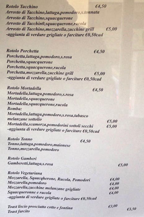 Menu di Piadineria da Luca 