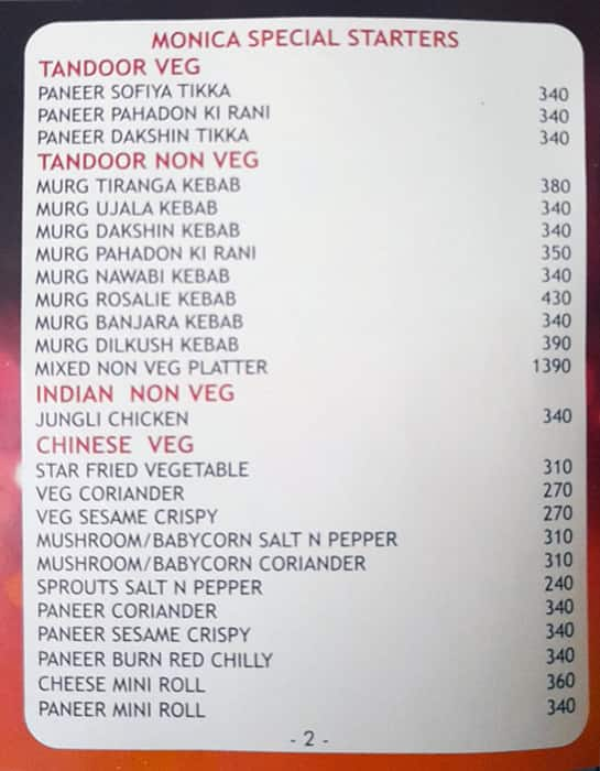 Menu of Monica Family Restaurant & Bar, Ghatkopar East, Mumbai