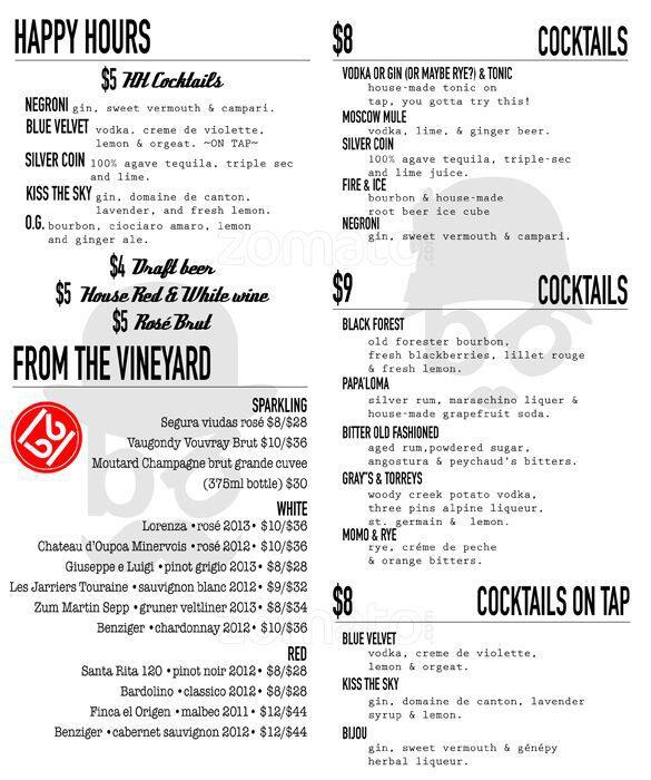 The Bitter Bar Menü, The Bitter Bar, Boulder, Boulder için Menü