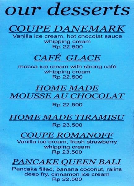 Menu At New Queen Bali Restaurant Denpasar