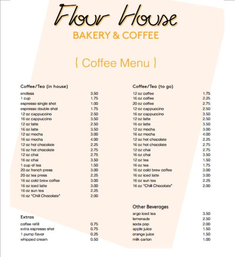 Menu at Flour House Bakery & Coffee, Princeton
