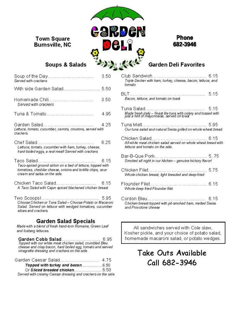 Garden Deli Menu, Menu for Garden Deli, Burnsville, Burnsville